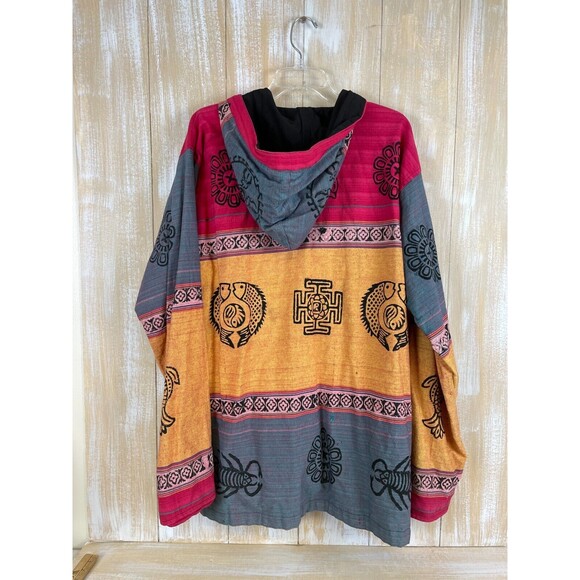 Bohemian Zodiac Tribal Boho Size XL Hooded Button Jacket Cotton Sweatshirt Nepal - Picture 4 of 15